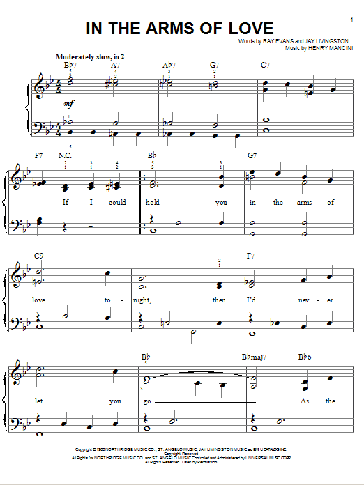 Learn to play Andy Williams In The Arms Of Love sheet music for Piano, Vocal & Guitar (Right-Hand Melody) in minutes. Andy Williams In The Arms Of Love sheet music preview music notes and score for Piano, Vocal & Guitar (Right-Hand Melody) including 3 page(s)