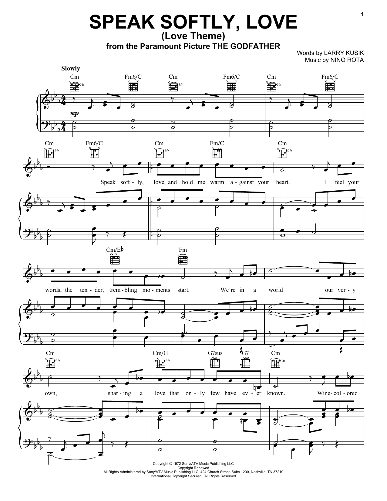 Learn to play Andy Williams Speak Softly, Love (Love Theme) sheet music for Piano, Vocal & Guitar (Right-Hand Melody) in minutes. Andy Williams Speak Softly, Love (Love Theme) sheet music notes and chords