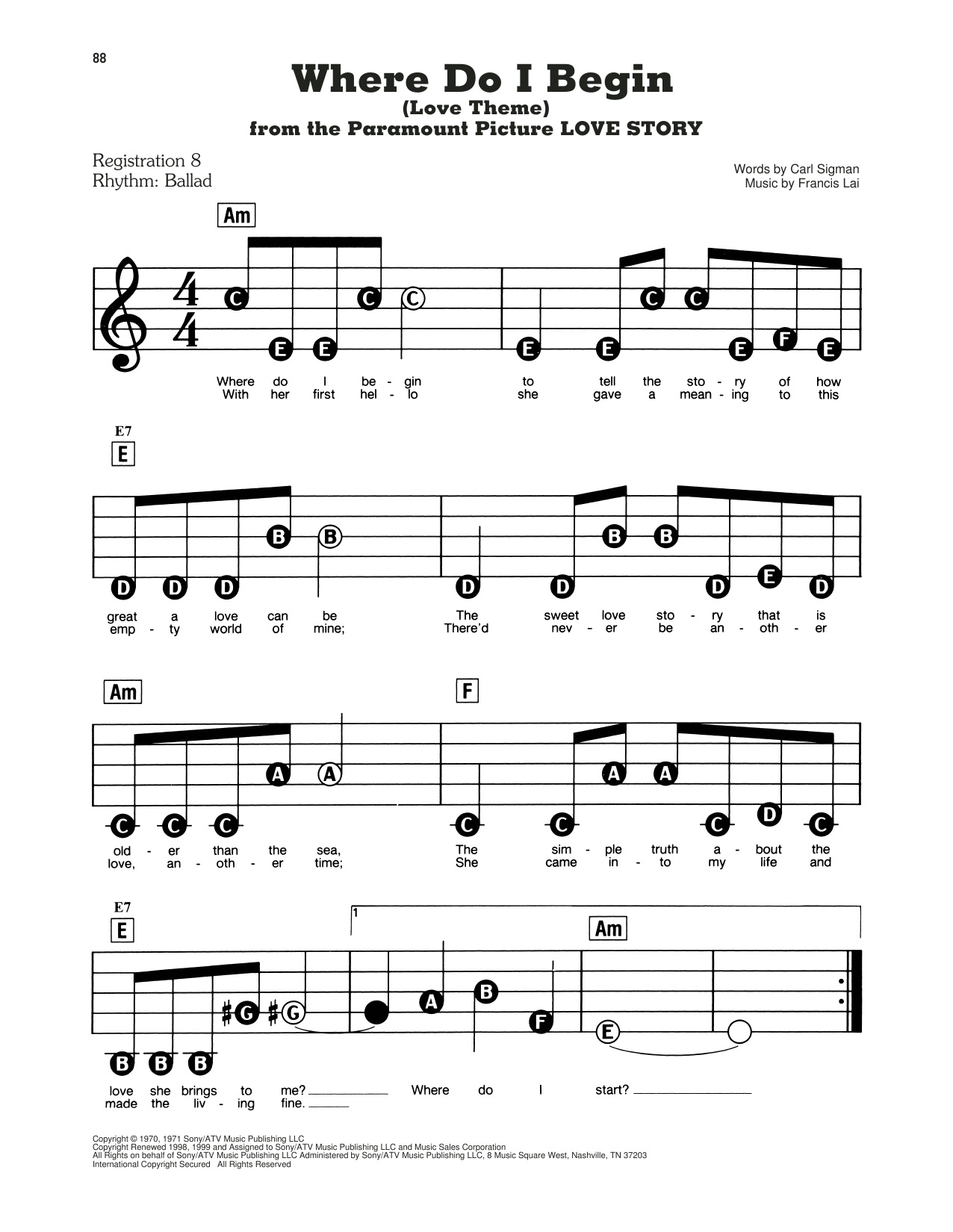 Andy Williams Where Do I Begin Love Theme From Love Story Sheet Music Download Printable Pdf Love Music Score For E Z Play Today 430666