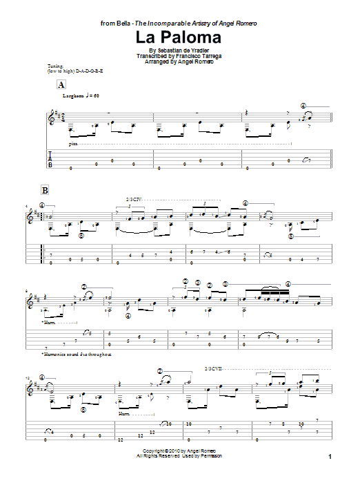 Learn to play Angel Romero La Paloma sheet music for Guitar Tab in minutes. Angel Romero La Paloma sheet music preview music notes and score for Guitar Tab including 3 page(s)