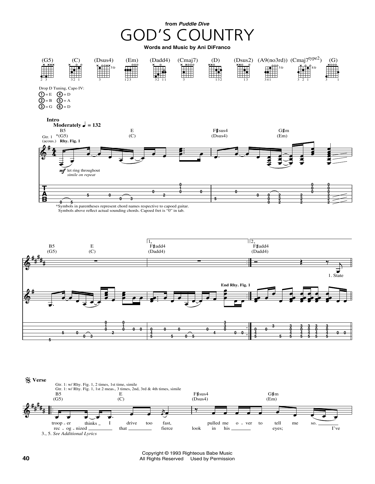 Learn to play Ani DiFranco God's Country sheet music for Guitar Tab in minutes. Ani DiFranco God's Country sheet music preview music notes and score for Guitar Tab including 3 page(s)
