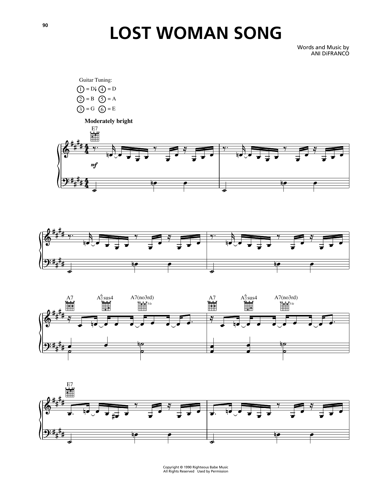 Learn to play Ani DiFranco Lost Woman Song sheet music for Piano, Vocal & Guitar (Right-Hand Melody) in minutes. Ani DiFranco Lost Woman Song sheet music preview music notes and score for Piano, Vocal & Guitar (Right-Hand Melody) including 10 page(s)