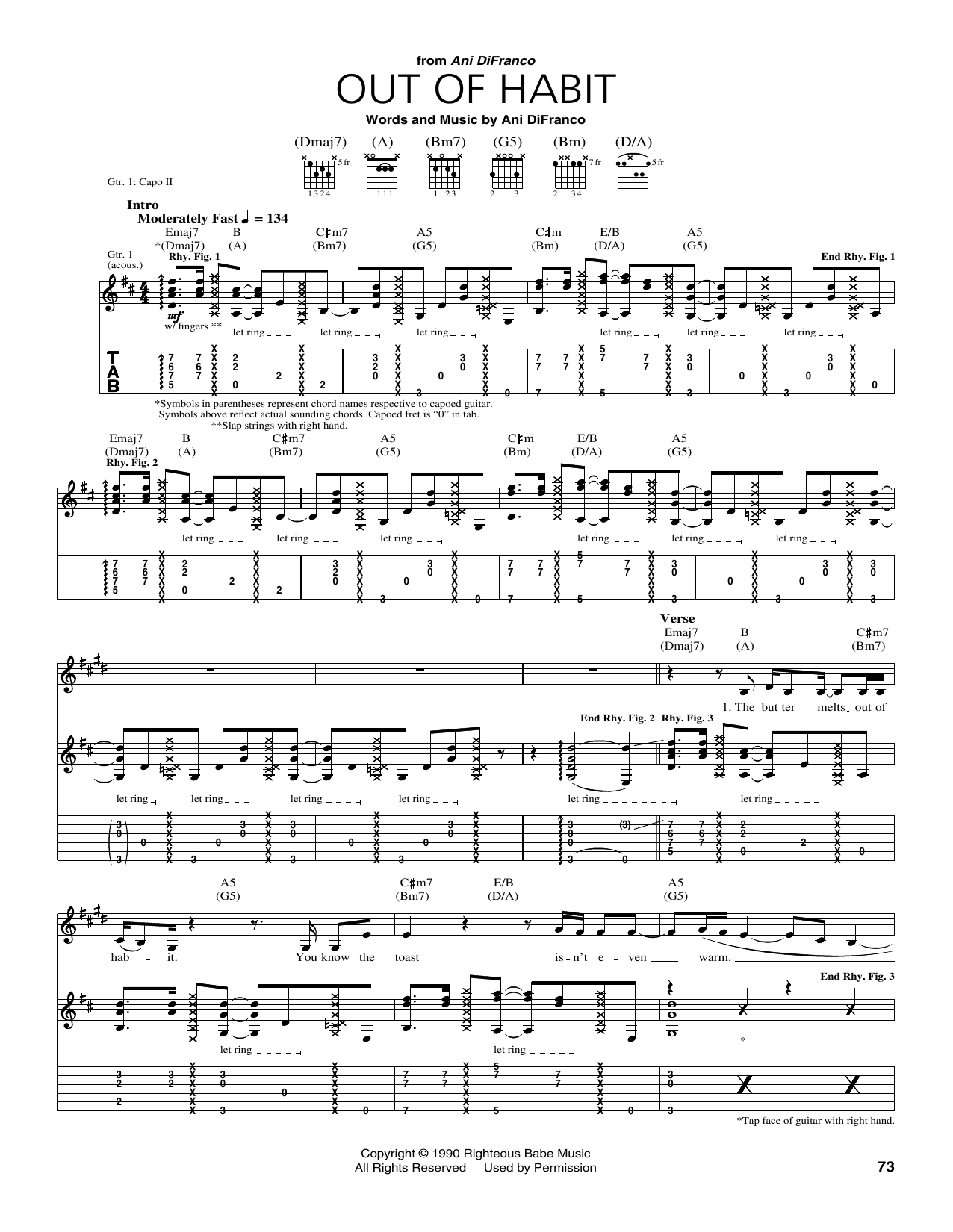 Learn to play Ani DiFranco Out Of Habit sheet music for Guitar Tab in minutes. Ani DiFranco Out Of Habit sheet music preview music notes and score for Guitar Tab including 4 page(s)