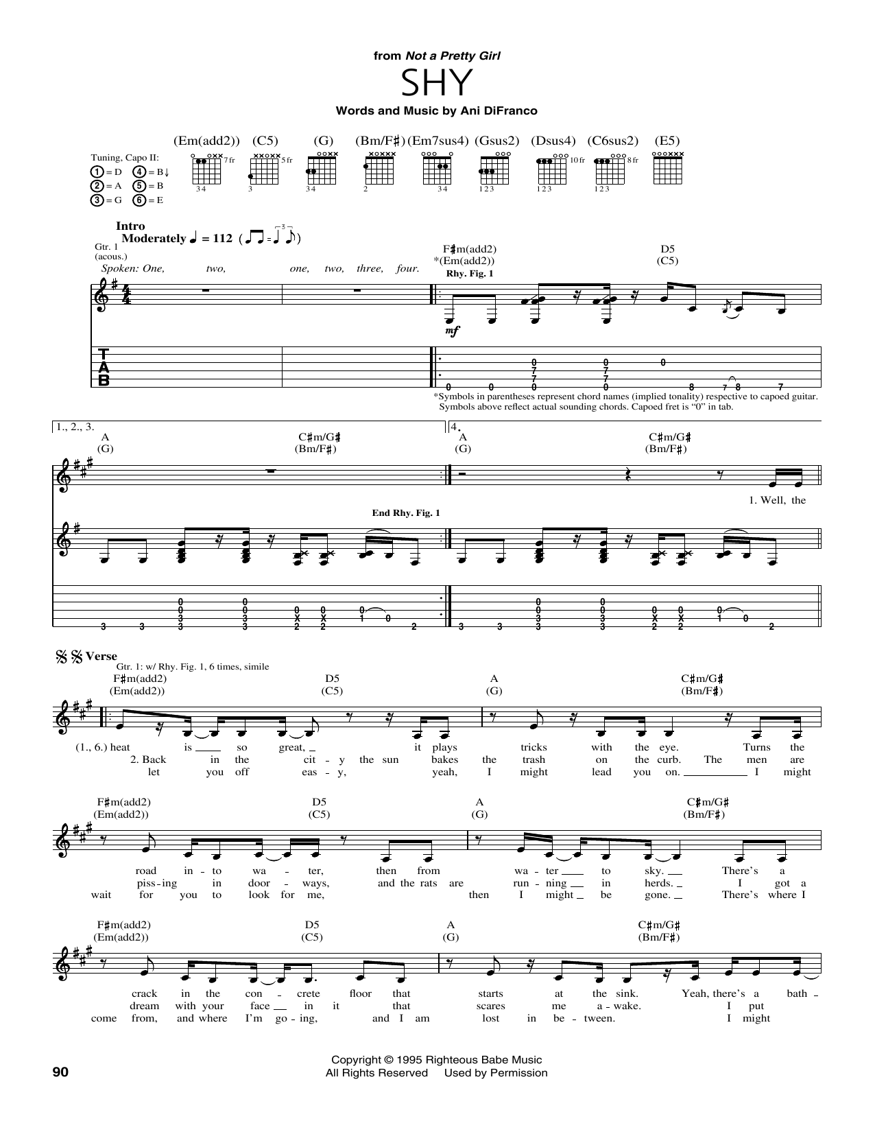 Learn to play Ani DiFranco Shy sheet music for Guitar Tab in minutes. Ani DiFranco Shy sheet music preview music notes and score for Guitar Tab including 4 page(s)
