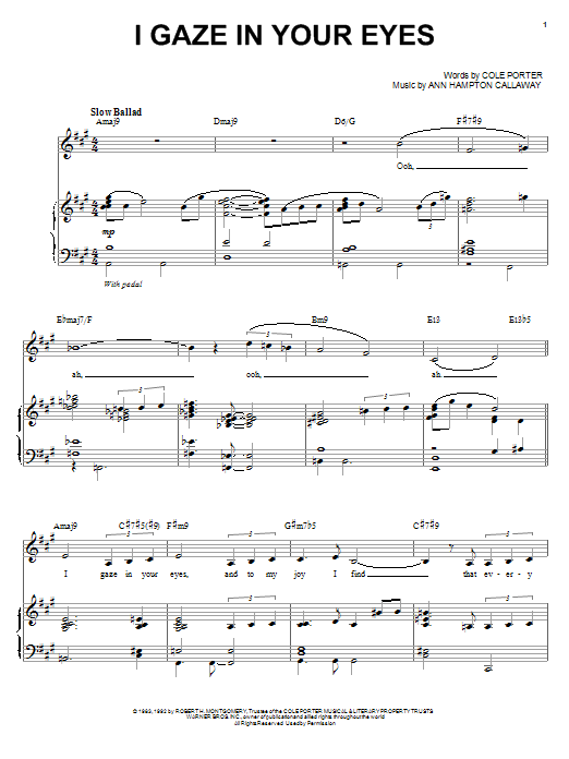 Learn to play Ann Hampton Callaway I Gaze In Your Eyes sheet music for Piano & Vocal in minutes. Ann Hampton Callaway I Gaze In Your Eyes sheet music preview music notes and score for Piano & Vocal including 5 page(s)