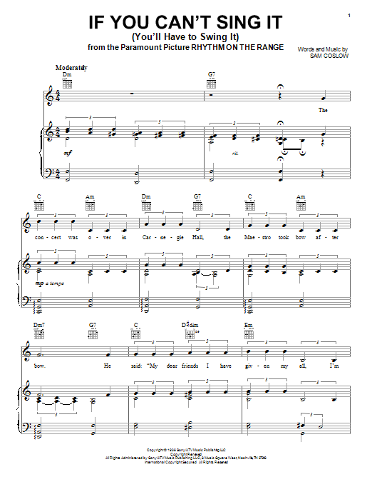 Learn to play Ann Hampton Callaway If You Can't Sing It (You'll Have To Swing It) sheet music for Piano, Vocal & Guitar (Right-Hand Melody) in minutes. Ann Hampton Callaway If You Can't Sing It (You'll Have To Swing It) sheet music preview music notes and score for Piano, Vocal & Guitar (Right-Hand Melody) including 5 page(s)