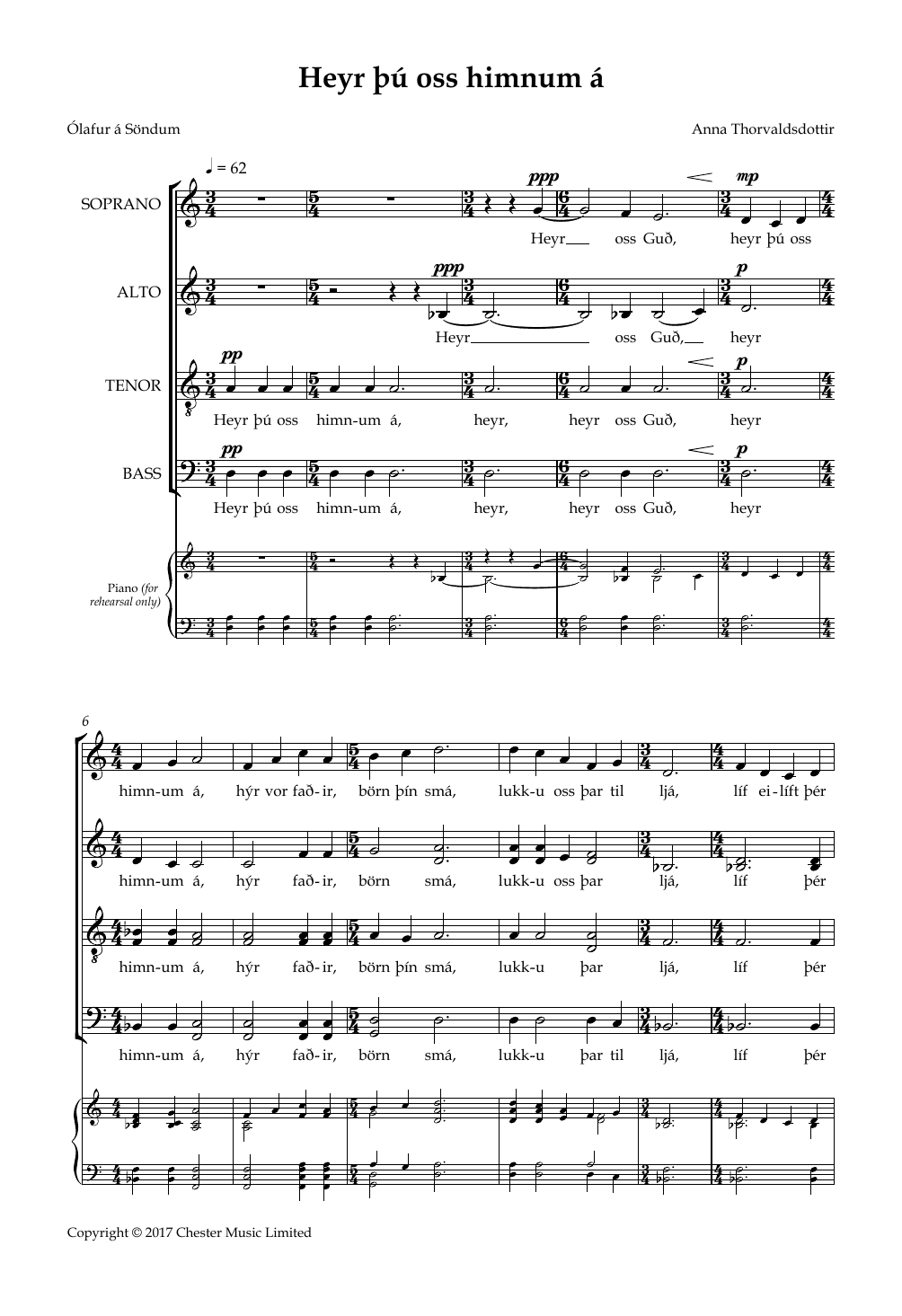Anna Thorvaldsdottir Heyr Þú Oss Himnum Á sheet music, chords, lyrics - Printable PDF for SATB