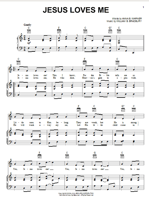 Anna B. Warner Jesus Loves Me sheet music preview music notes and score for Piano, Vocal & Guitar (Right-Hand Melody) including 2 page(s)