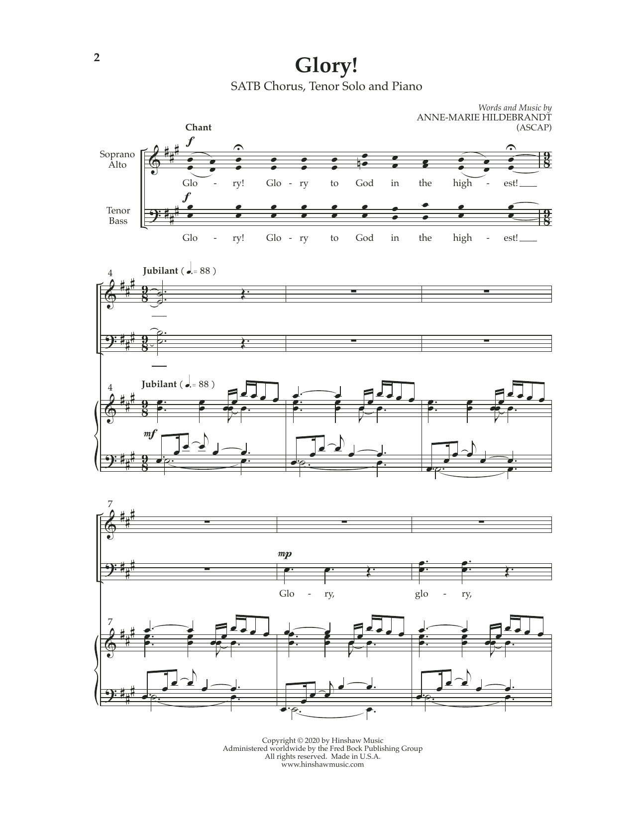 Anne-Marie Hildebrandt Glory! sheet music, chords, lyrics - Printable PDF for SATB Choir
