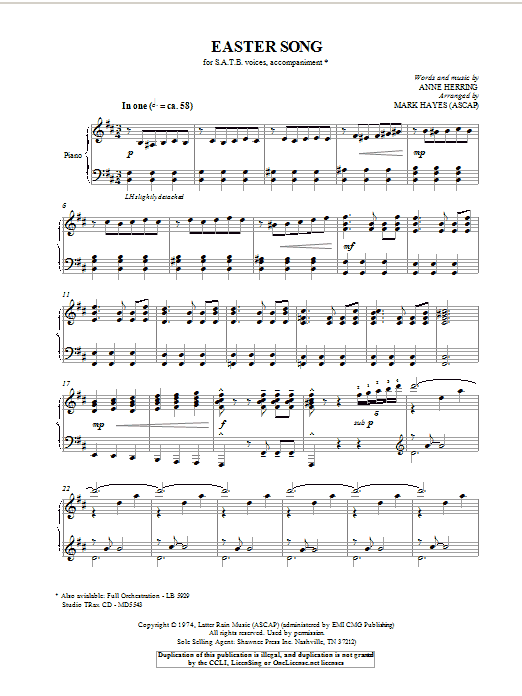 Learn to play Anne Herring Easter Song sheet music for SATB in minutes. Anne Herring Easter Song sheet music preview music notes and score for SATB including 11 page(s)