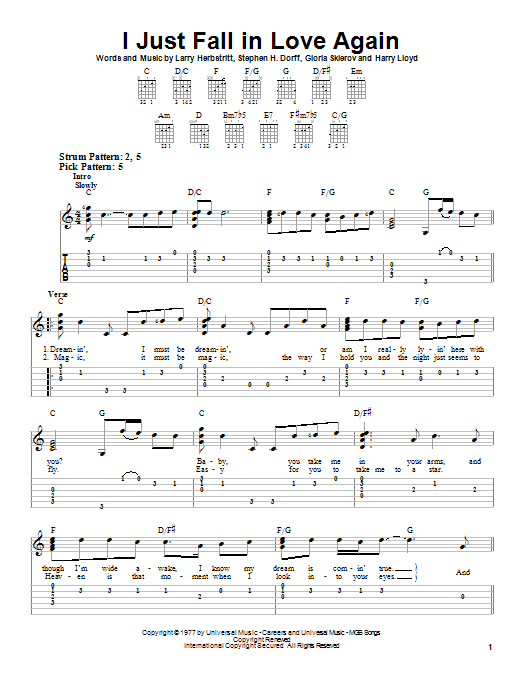 Anne Murray I Just Fall In Love Again sheet music preview music notes and score for Easy Guitar Tab including 2 page(s)