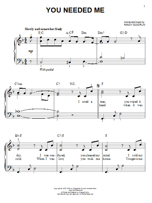 Learn to play Anne Murray You Needed Me sheet music for Easy Piano in minutes. Anne Murray You Needed Me sheet music preview music notes and score for Easy Piano including 4 page(s)