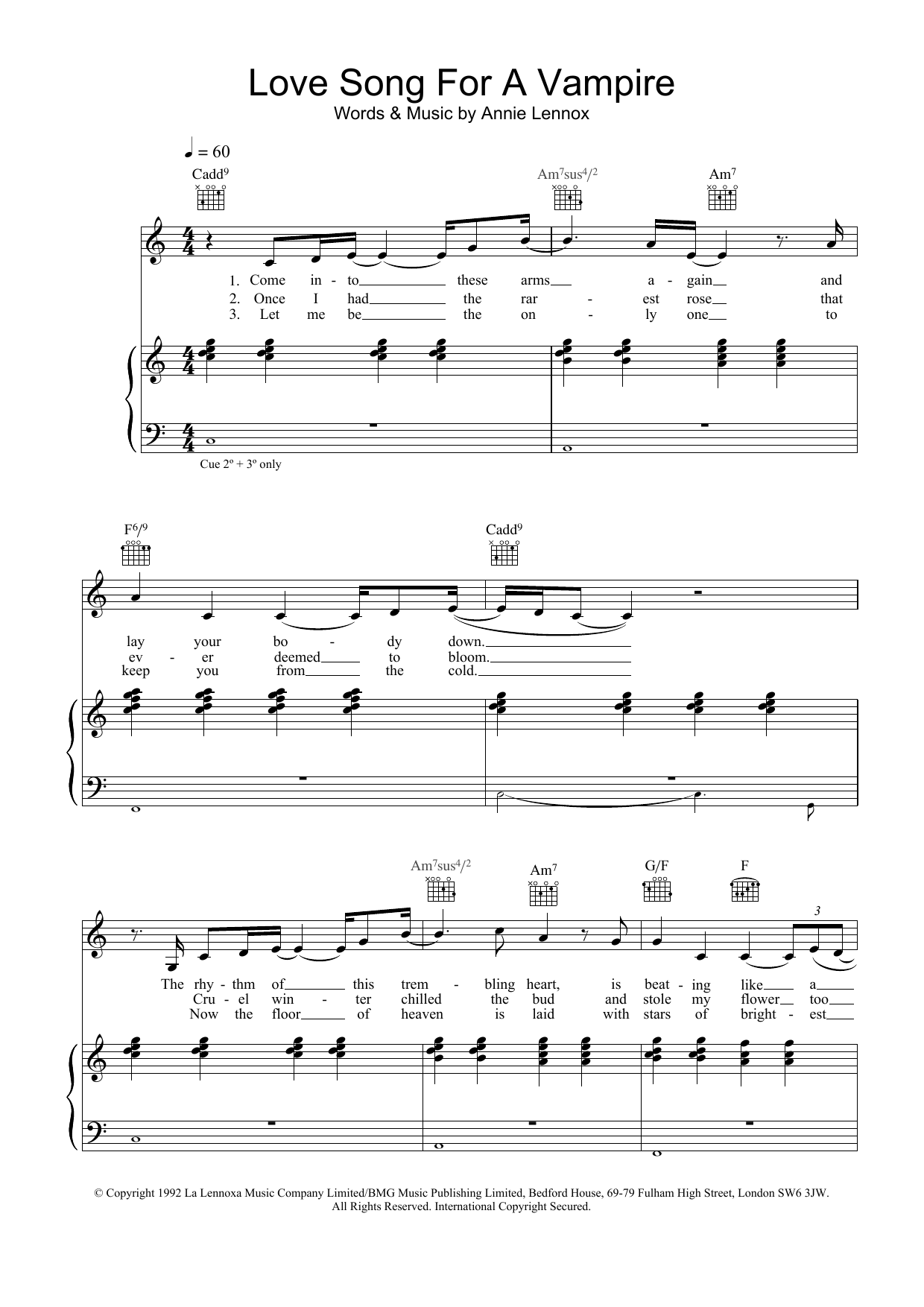 Learn to play Annie Lennox Love Song For A Vampire sheet music for Melody Line, Lyrics & Chords in minutes. Annie Lennox Love Song For A Vampire sheet music preview music notes and score for Melody Line, Lyrics & Chords including 2 page(s)
