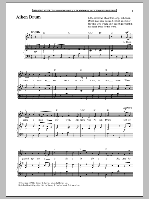 Learn to play Anonymous Aiken Drum sheet music for Piano in minutes. Anonymous Aiken Drum sheet music notes and chords