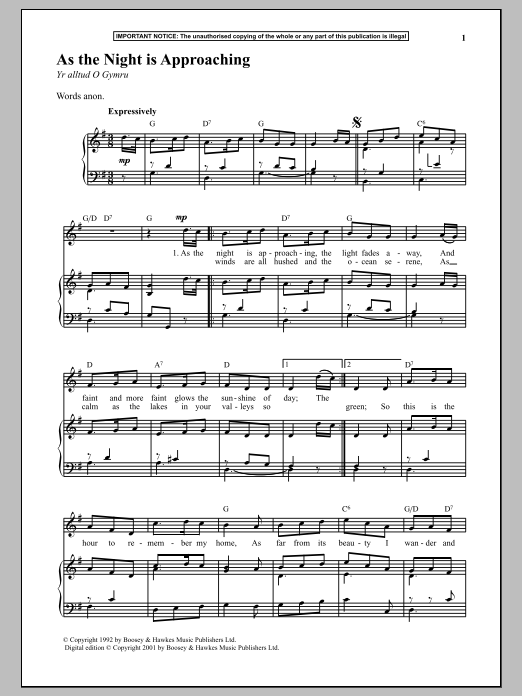 Learn to play Anonymous As The Night Is Approaching sheet music for Piano in minutes. Anonymous As The Night Is Approaching sheet music notes and chords