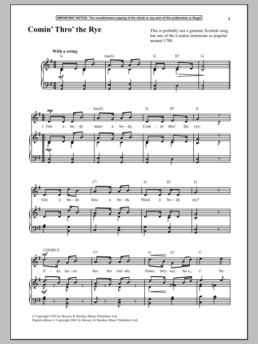 Learn to play Anonymous Comin Thro The Rye sheet music for Piano in minutes. Anonymous Comin Thro The Rye sheet music notes and chords