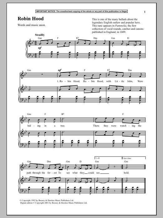 Learn to play Anonymous Robin Hood sheet music for Piano in minutes. Anonymous Robin Hood sheet music notes and chords