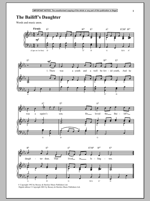 Learn to play Anonymous The Bailiff's Daughter sheet music for Piano in minutes. Anonymous The Bailiff's Daughter sheet music notes and chords