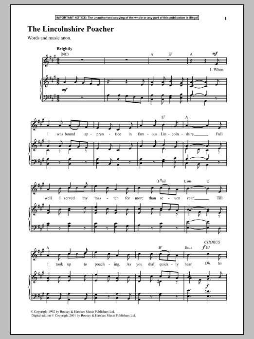 Learn to play Anonymous The Lincolnshire Poacher sheet music for Piano in minutes. Anonymous The Lincolnshire Poacher sheet music notes and chords