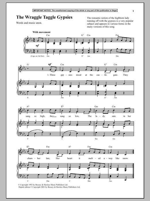Learn to play Anonymous The Wraggle Taggle Gypsies sheet music for Piano in minutes. Anonymous The Wraggle Taggle Gypsies sheet music notes and chords