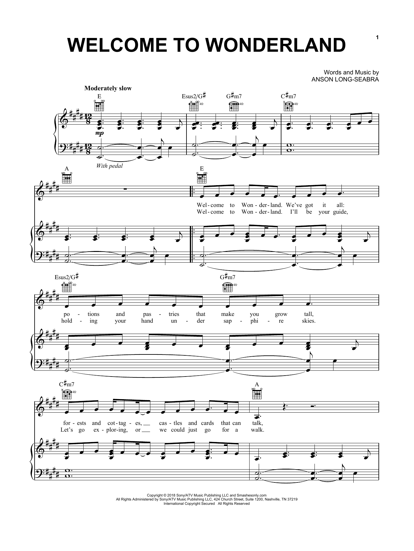 Anson Seabra Welcome To Wonderland sheet music preview music notes and score for Piano, Vocal & Guitar (Right-Hand Melody) including 4 page(s)