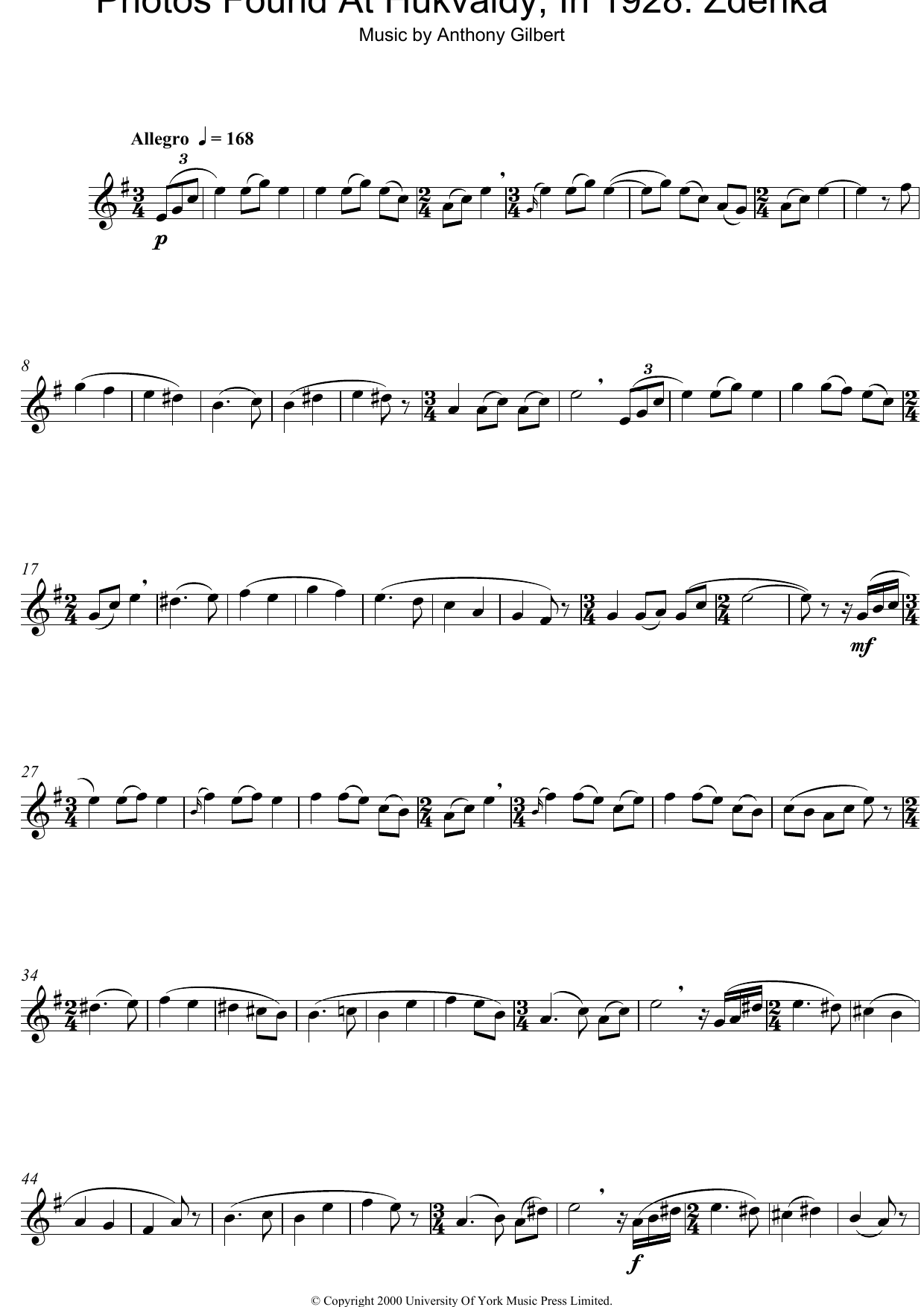 Anthony Gilbert Photos Found At Hukvaldy, In 1928: Zdenka sheet music, chords, lyrics - Printable PDF for Oboe