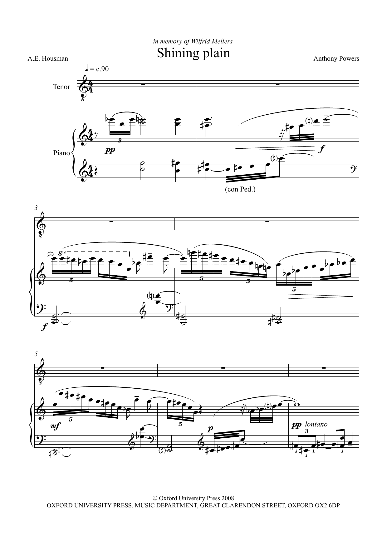 Anthony Powers Shining Plain (for tenor & piano) sheet music, chords, lyrics - Printable PDF for Piano & Vocal