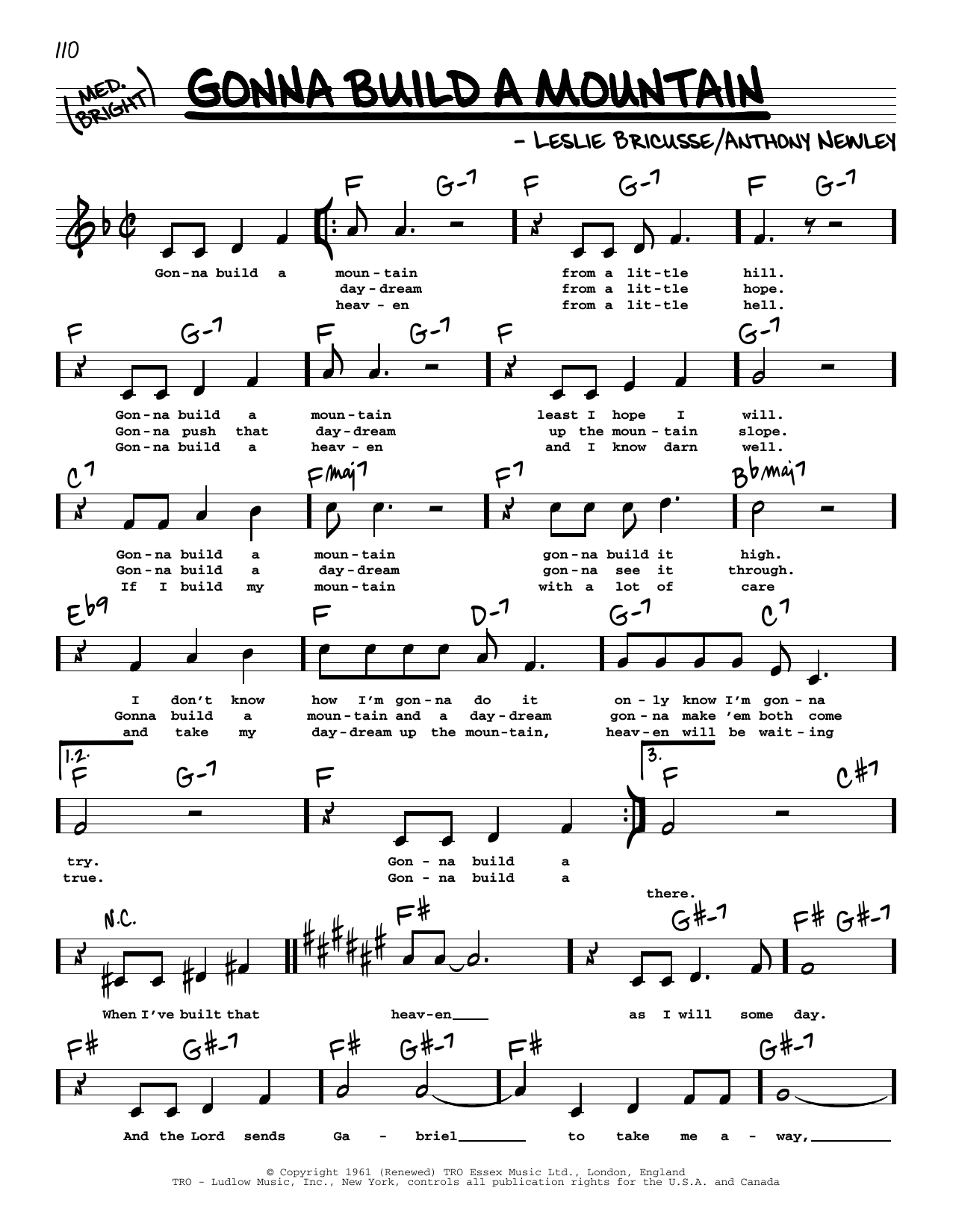 Learn to play Anthony Newley Gonna Build A Mountain (High Voice) sheet music for Real Book – Melody, Lyrics & Chords in minutes. Anthony Newley Gonna Build A Mountain (High Voice) sheet music preview music notes and score for Real Book – Melody, Lyrics & Chords including 2 page(s)