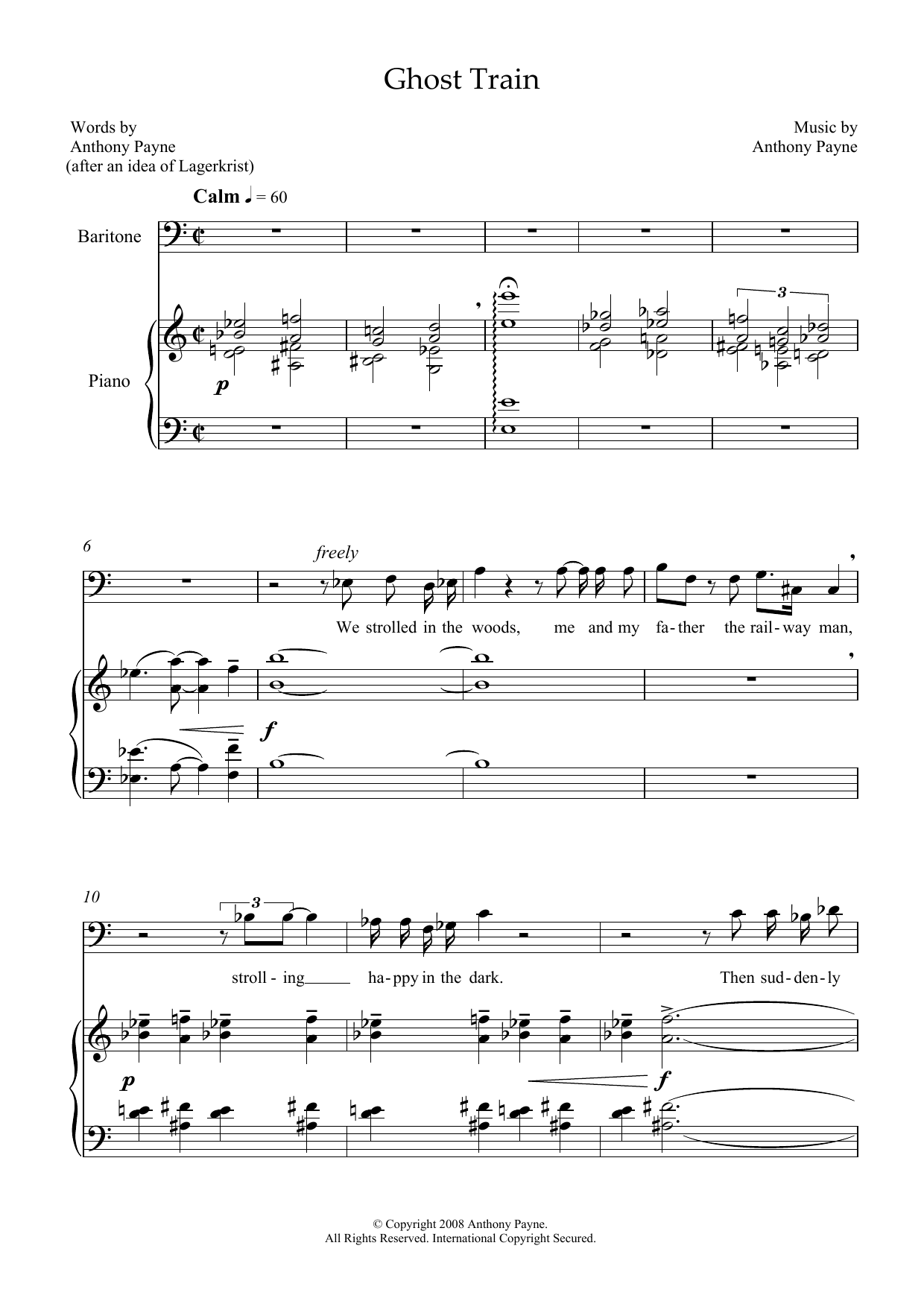 Anthony Payne Ghost Train (for baritone & piano) sheet music preview music notes and score for Piano & Vocal including 6 page(s)