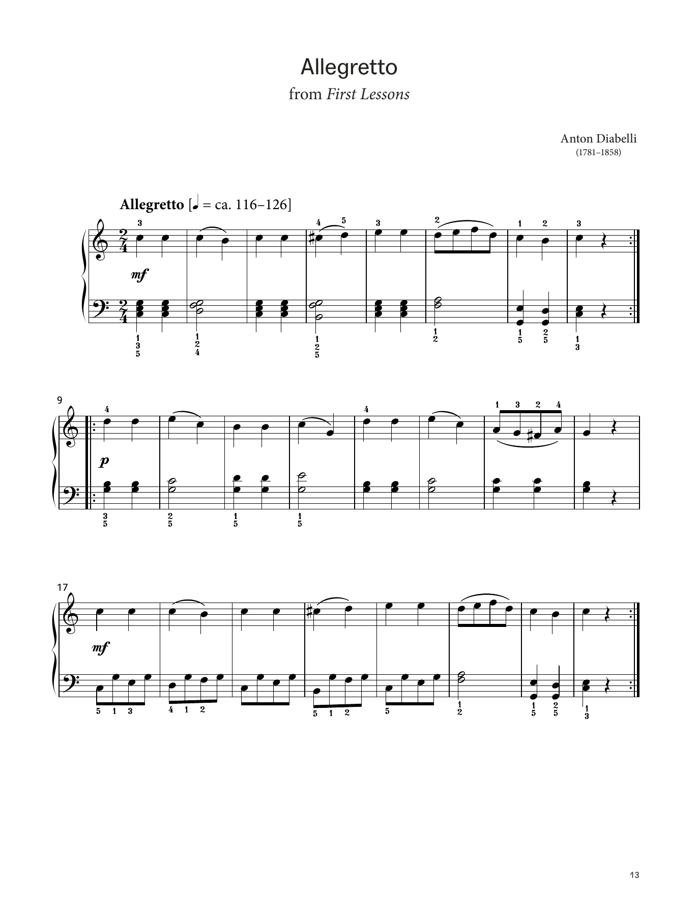 Anton Diabelli Allegretto, Op 125. No. 3 (LCME Piano 2018 Grade 1 List A) sheet music, chords, lyrics - Printable PDF for Piano Solo