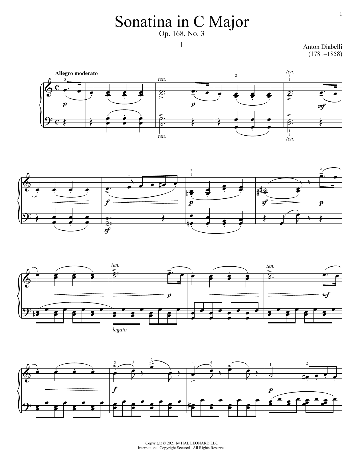 Anton Diabelli Sonatina In C Major, Op. 168, No. 3 sheet music, chords, lyrics - Printable PDF for Piano Solo