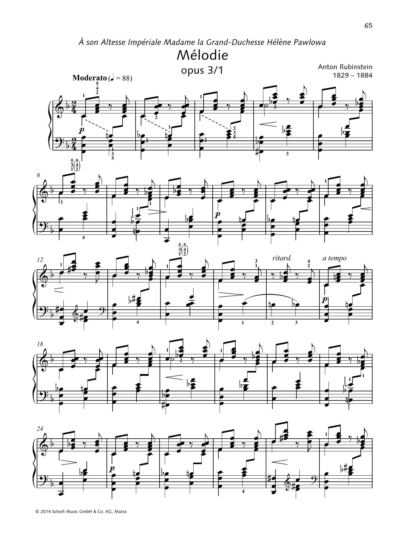 Learn to play Anton Rubinstein Melodie sheet music for Piano Solo in minutes. Anton Rubinstein Melodie sheet music preview music notes and score for Piano Solo including 4 page(s)