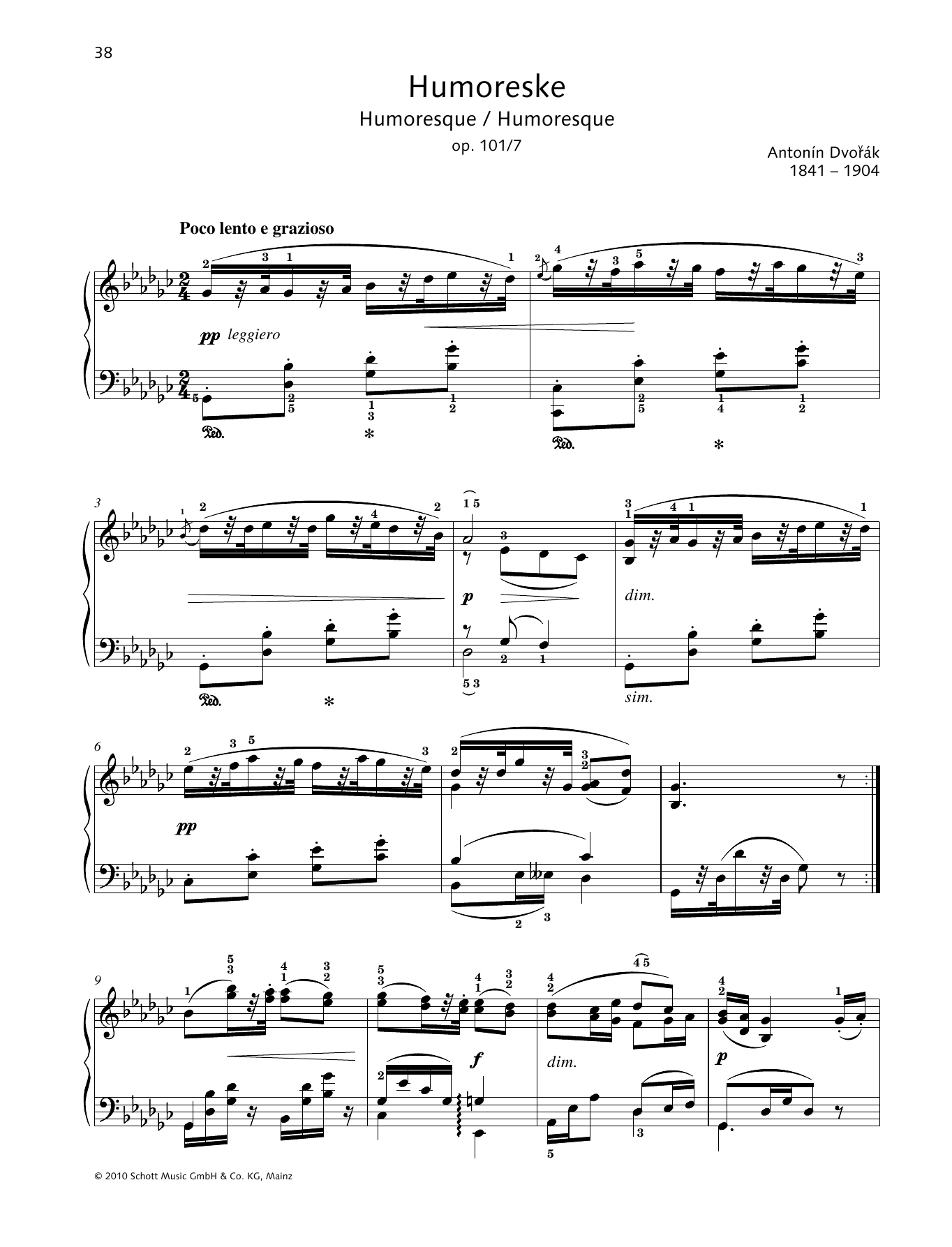 Antonín Dvorák Humoreske sheet music, chords, lyrics - Printable PDF for Piano Solo