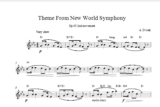 Antonín Dvorák New World Symphony sheet music, chords, lyrics - Printable PDF for Piano Duet