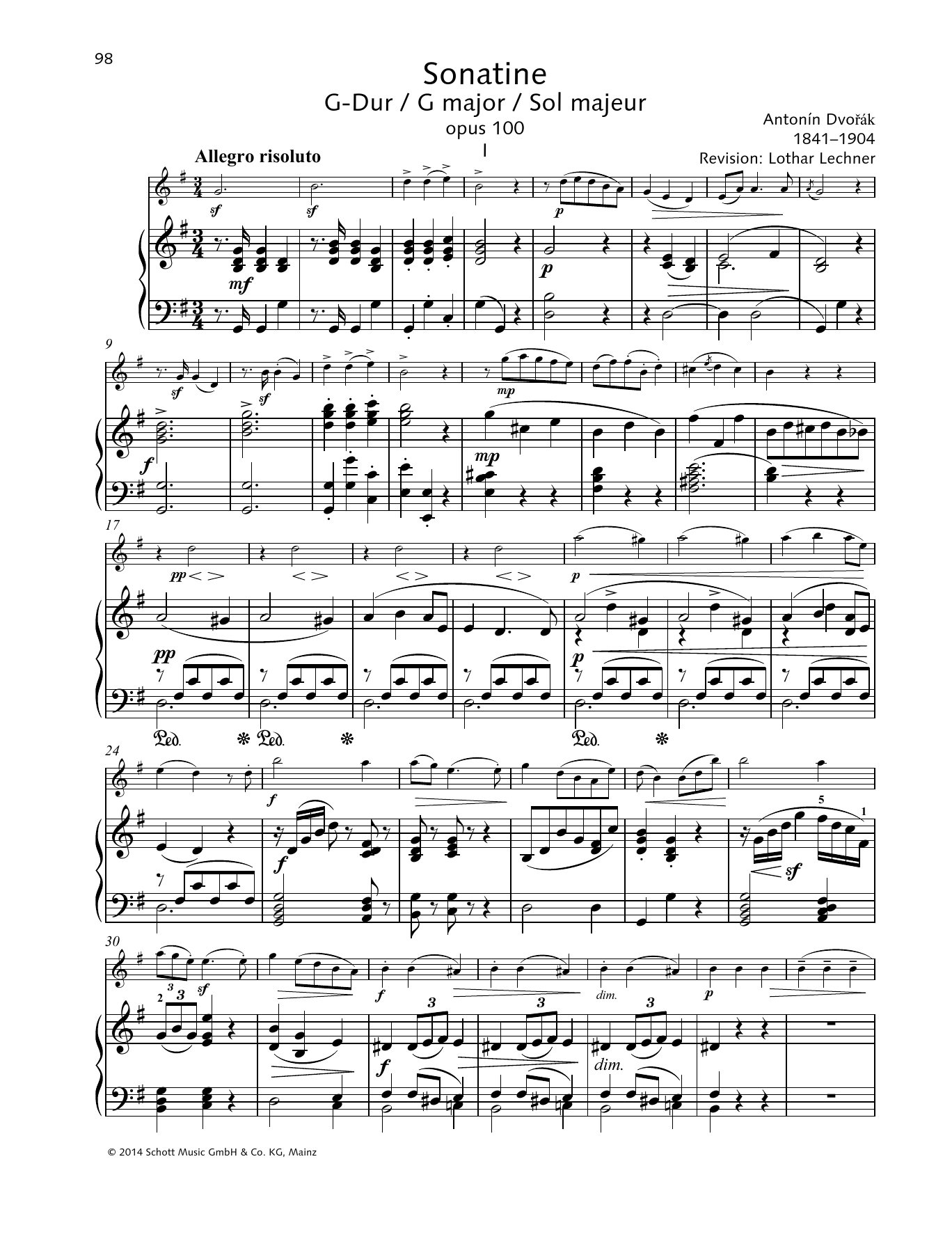 Antonín Dvorák Sonatina G Major sheet music, chords, lyrics - Printable PDF for String Solo