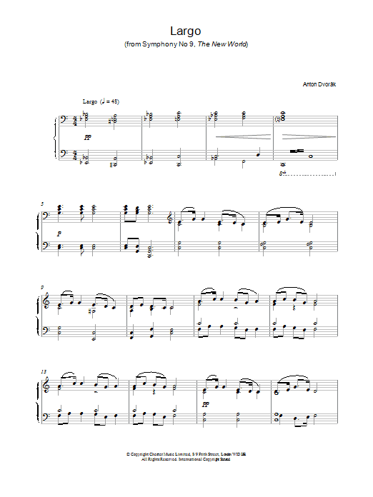 Learn to play Antonin Dvorak Largo (from The New World) sheet music for Piano in minutes. Antonin Dvorak Largo (from The New World) sheet music preview music notes and score for Piano including 2 page(s)