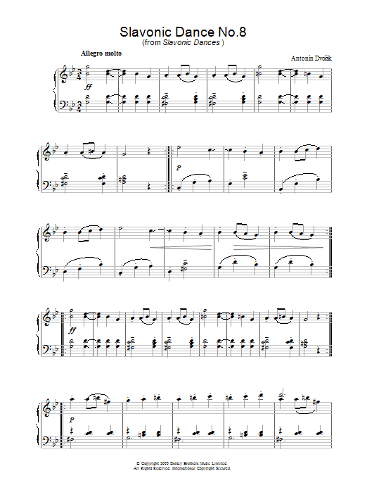 Antonin Dvorak Slavonic Dance No.8 sheet music preview music notes and score for Piano including 2 page(s)