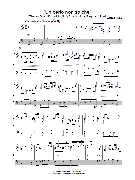 Antonio Vivaldi Un certo non so che (There's One, I Know Him Not) from ‘Arsilda, Regina di Punto' sheet music, chords, lyrics - Printable PDF for Piano