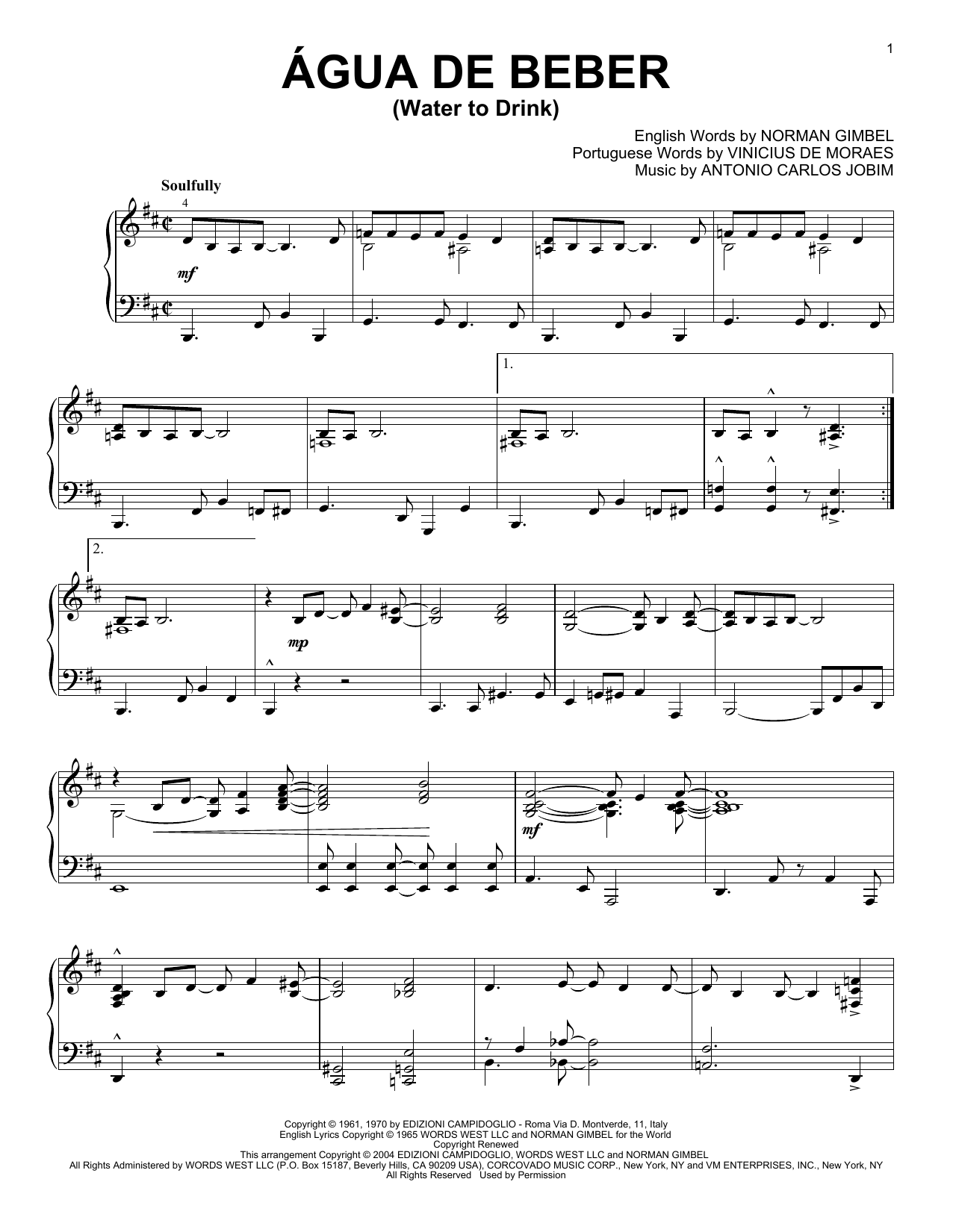 Learn to play Antonio Carlos Jobim Agua De Beber (Water To Drink) sheet music for Guitar Tab in minutes. Antonio Carlos Jobim Agua De Beber (Water To Drink) sheet music preview music notes and score for Guitar Tab including 2 page(s)