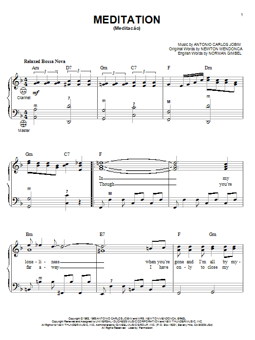 Learn to play Antonio Carlos Jobim Meditation (Meditacao) sheet music for Piano in minutes. Antonio Carlos Jobim Meditation (Meditacao) sheet music notes and chords