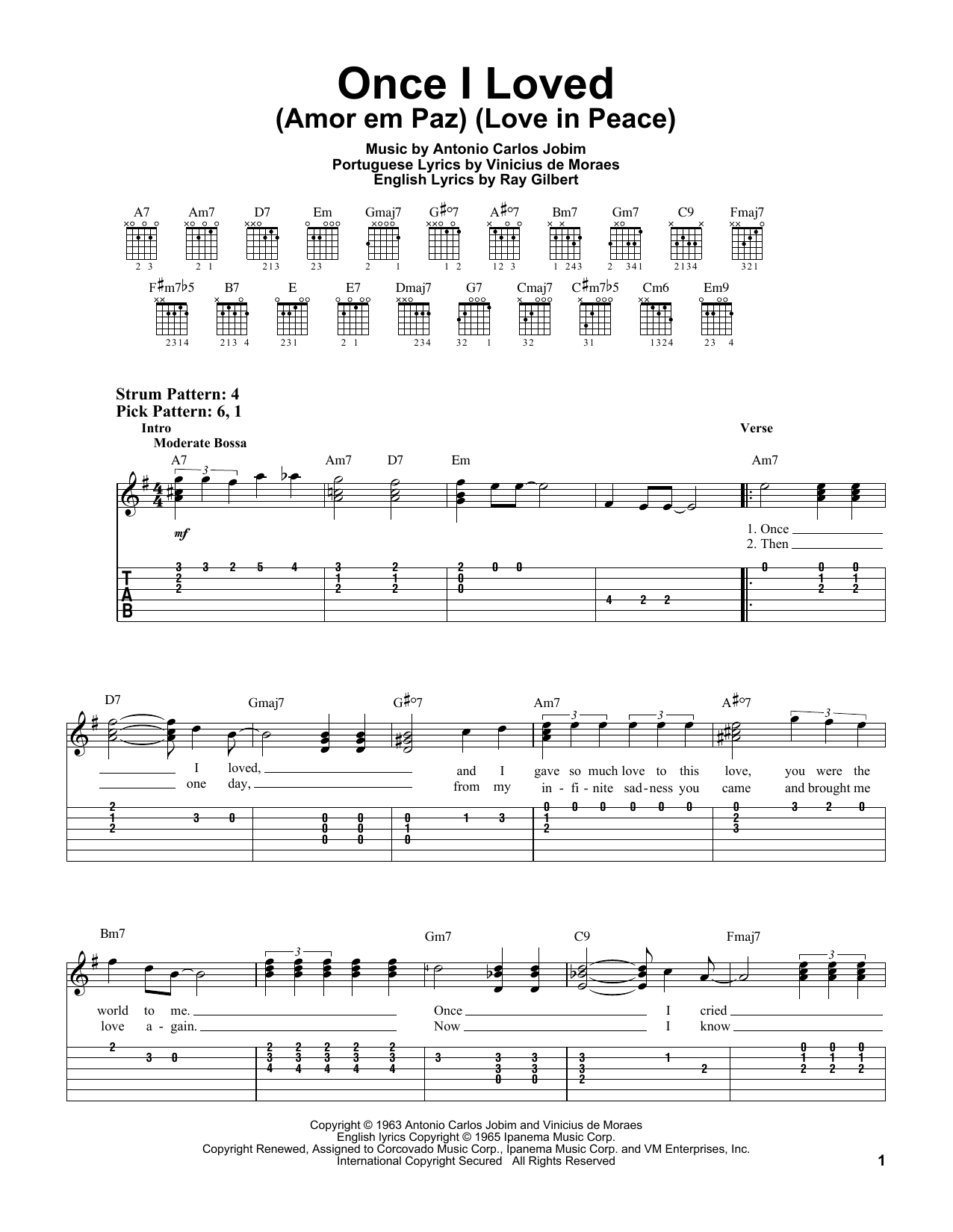 Learn to play Antonio Carlos Jobim Once I Loved (Amor Em Paz) (Love In Peace) sheet music for Real Book - Melody & Chords - Bass Clef Instruments in minutes. Antonio Carlos Jobim Once I Loved (Amor Em Paz) (Love In Peace) sheet music notes and chords