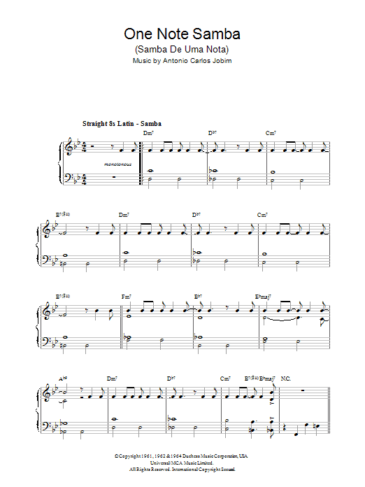 Antonio Carlos Jobim One Note Samba (Samba De Uma Nota) sheet music preview music notes and score for Beginner Piano including 2 page(s)