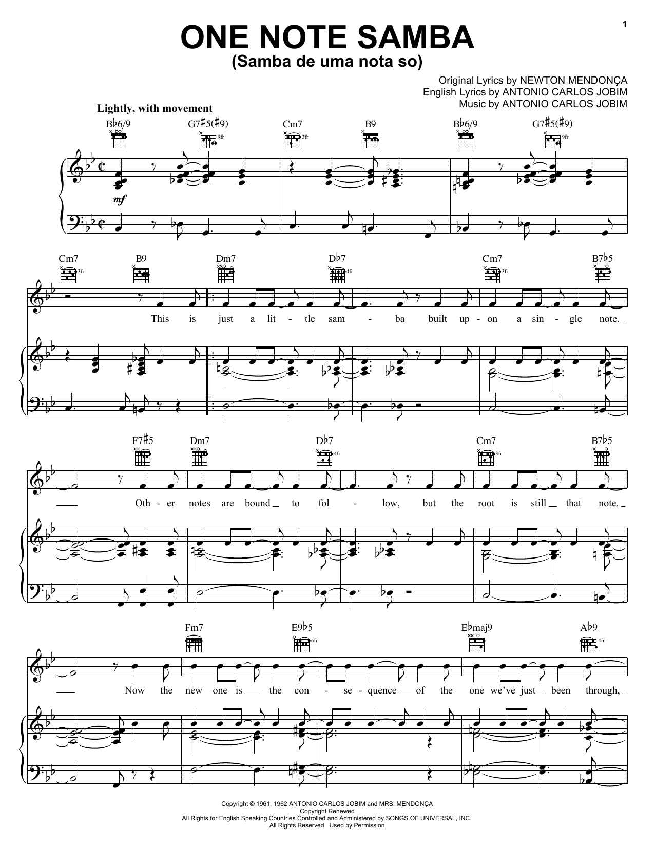 Learn to play Antonio Carlos Jobim One Note Samba (Samba De Uma Nota So) sheet music for Guitar Tab in minutes. Antonio Carlos Jobim One Note Samba (Samba De Uma Nota So) sheet music preview music notes and score for Guitar Tab including 2 page(s)
