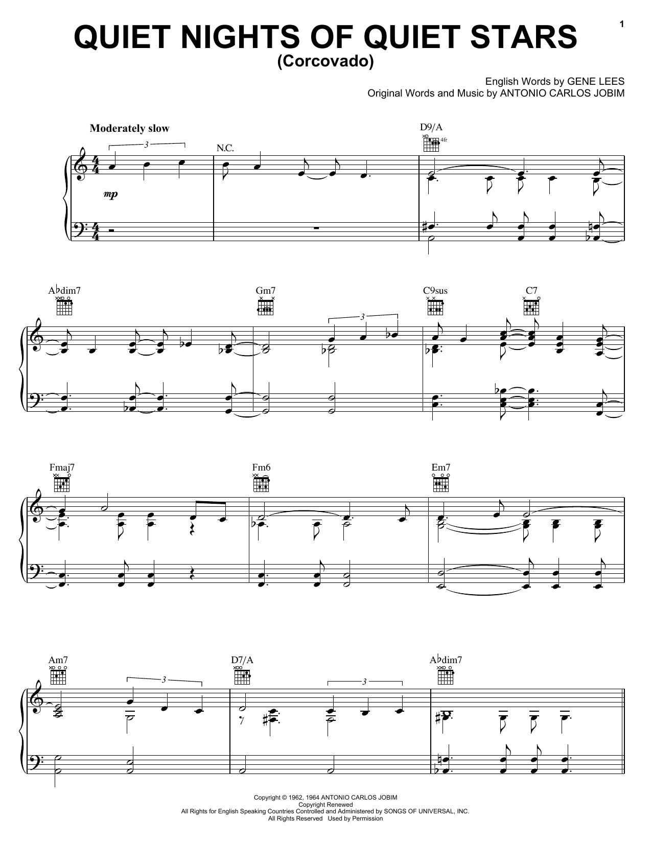 Learn to play Antonio Carlos Jobim Corcovado (Quiet Nights Of Quiet Stars) sheet music for Real Book - Melody & Chords - Bass Clef Instruments in minutes. Antonio Carlos Jobim Corcovado (Quiet Nights Of Quiet Stars) sheet music notes and chords