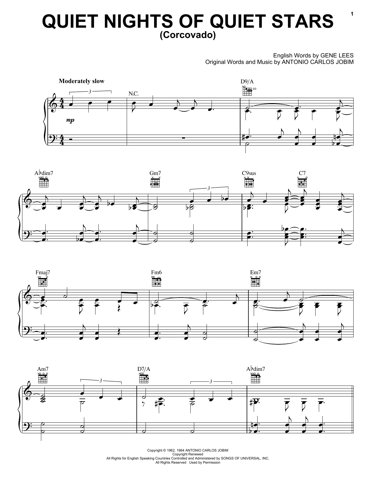 Learn to play Antonio Carlos Jobim Quiet Nights Of Quiet Stars (Corcovado) sheet music for E-Z Play Today in minutes. Antonio Carlos Jobim Quiet Nights Of Quiet Stars (Corcovado) sheet music preview music notes and score for E-Z Play Today including 3 page(s)