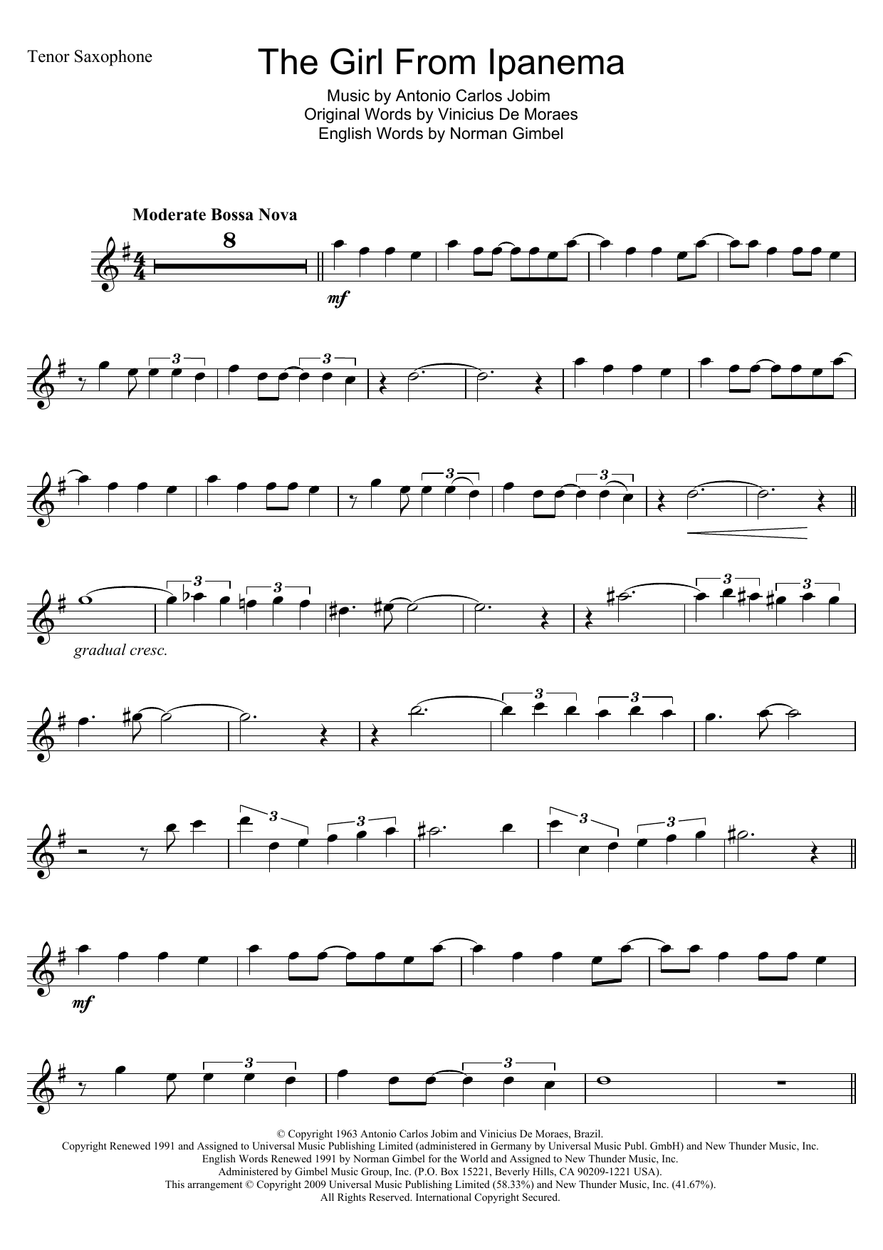 Learn to play Antonio Carlos Jobim The Girl From Ipanema (Garota De Ipanema) sheet music for Piano in minutes. Antonio Carlos Jobim The Girl From Ipanema (Garota De Ipanema) sheet music preview music notes and score for Piano including 5 page(s)