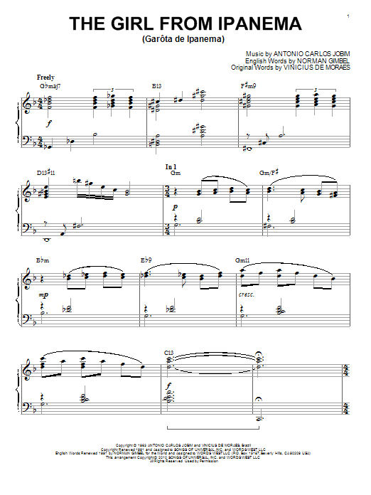 Learn to play Antonio Carlos Jobim The Girl From Ipanema (Garota De Ipanema) sheet music for Piano in minutes. Antonio Carlos Jobim The Girl From Ipanema (Garota De Ipanema) sheet music notes and chords
