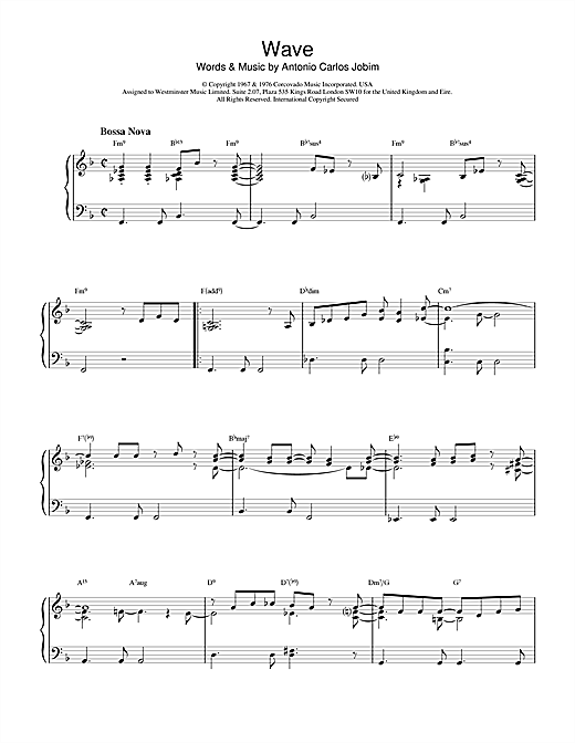 Learn to play Antonio Carlos Jobim Wave sheet music for Piano in minutes. Antonio Carlos Jobim Wave sheet music notes and chords