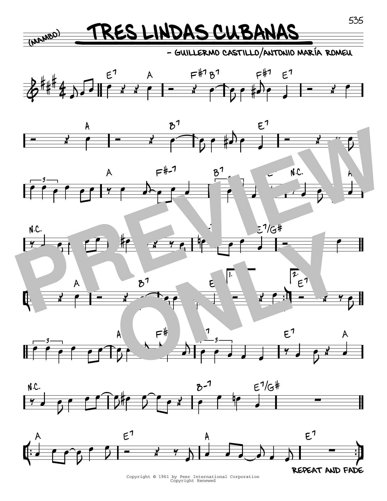 Learn to play Antonio Maria Romeu Tres Lindas Cubanas sheet music for Real Book – Melody & Chords in minutes. Antonio Maria Romeu Tres Lindas Cubanas sheet music preview music notes and score for Real Book – Melody & Chords including 1 page(s)