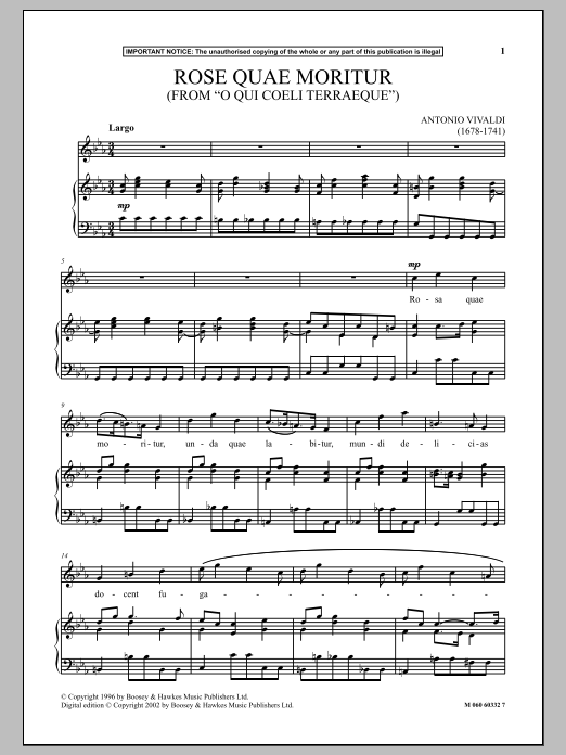 Learn to play Antonio Vivaldi Rose Quae Moritur (from O Qui Coeli Terraeque) sheet music for Piano & Vocal in minutes. Antonio Vivaldi Rose Quae Moritur (from O Qui Coeli Terraeque) sheet music notes and chords